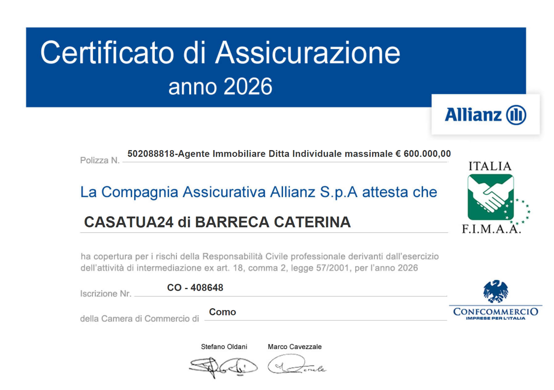 certificato fimaa